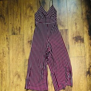 Maroon and White Striped Jumpsuit